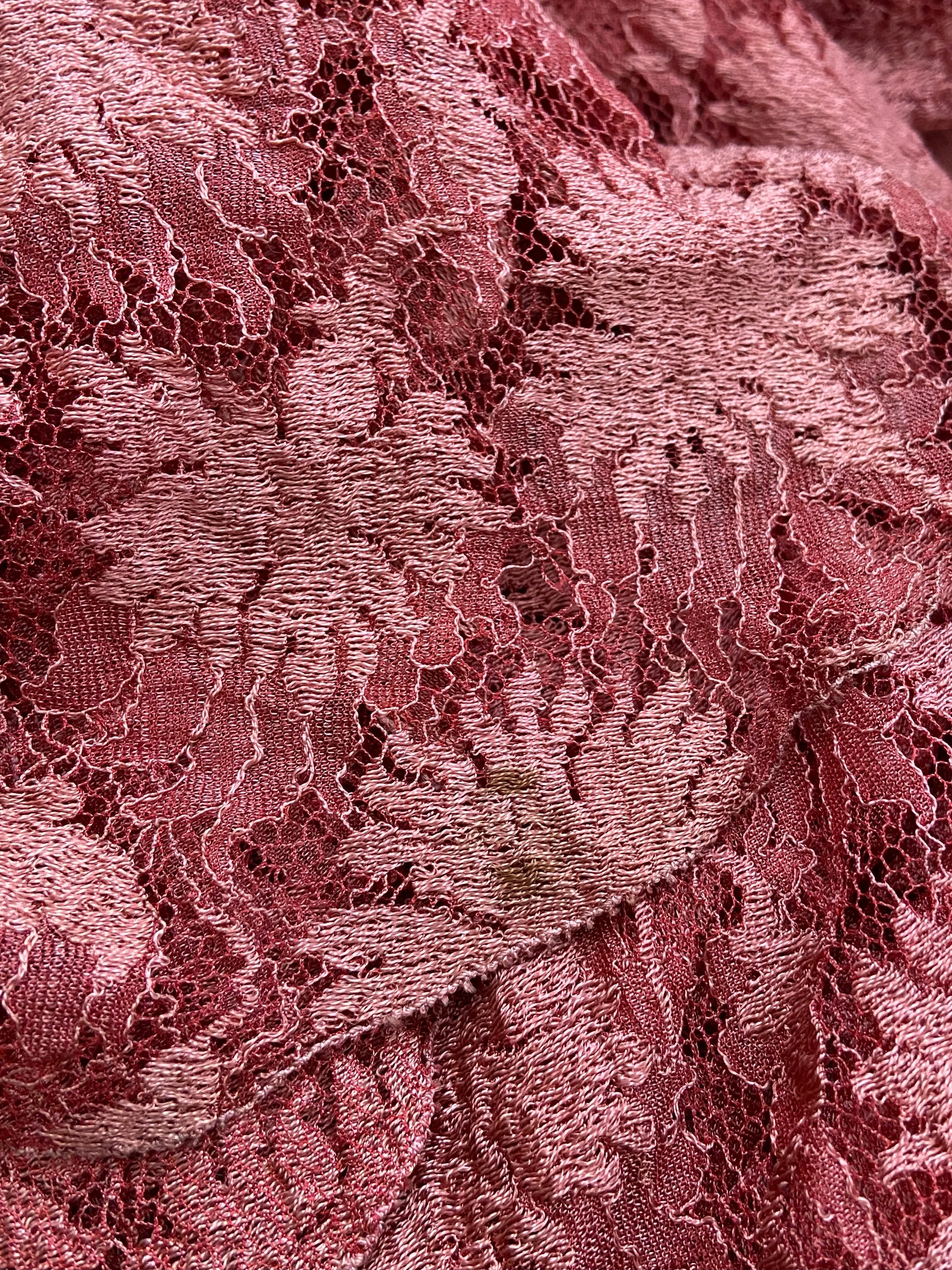 1930s Coral Bias Cut Lace Dress