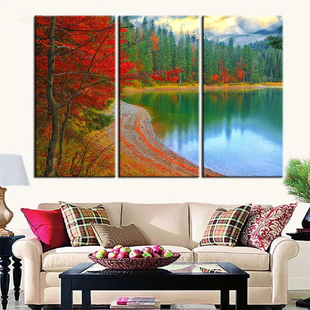 3 Piece Set Red Leaves Landscape Wall Canvas Painting For Living Room Decoration