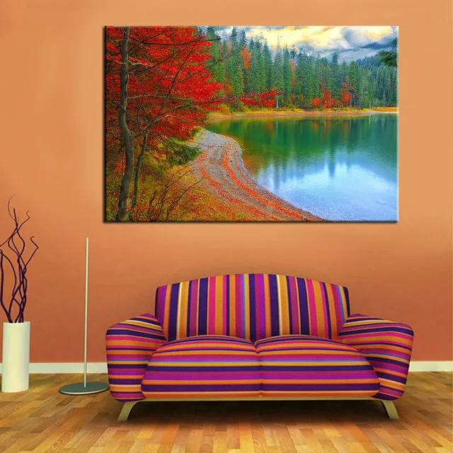 3 Piece Set Red Leaves Landscape Wall Canvas Painting For Living Room Decoration