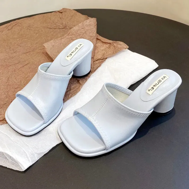 ADVBRIDGE  -  Fashion Square Toe Zebra Print Slide Sandals Shallow Chunky Heel Open Toe High Heels Summer Comfortable Non-slip Women Sandals