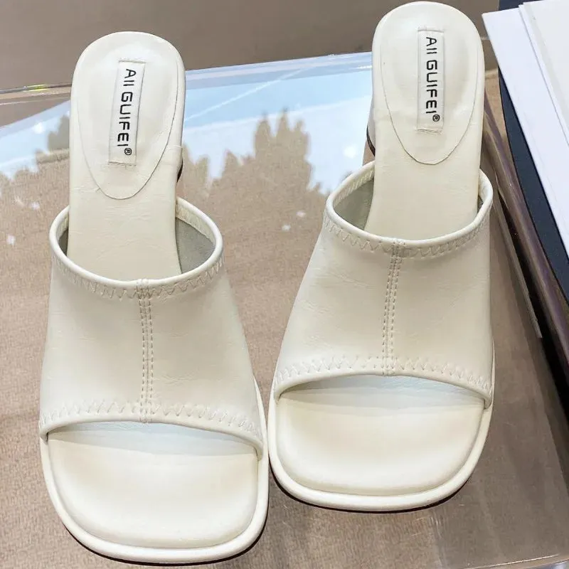 ADVBRIDGE  -  Fashion Square Toe Zebra Print Slide Sandals Shallow Chunky Heel Open Toe High Heels Summer Comfortable Non-slip Women Sandals