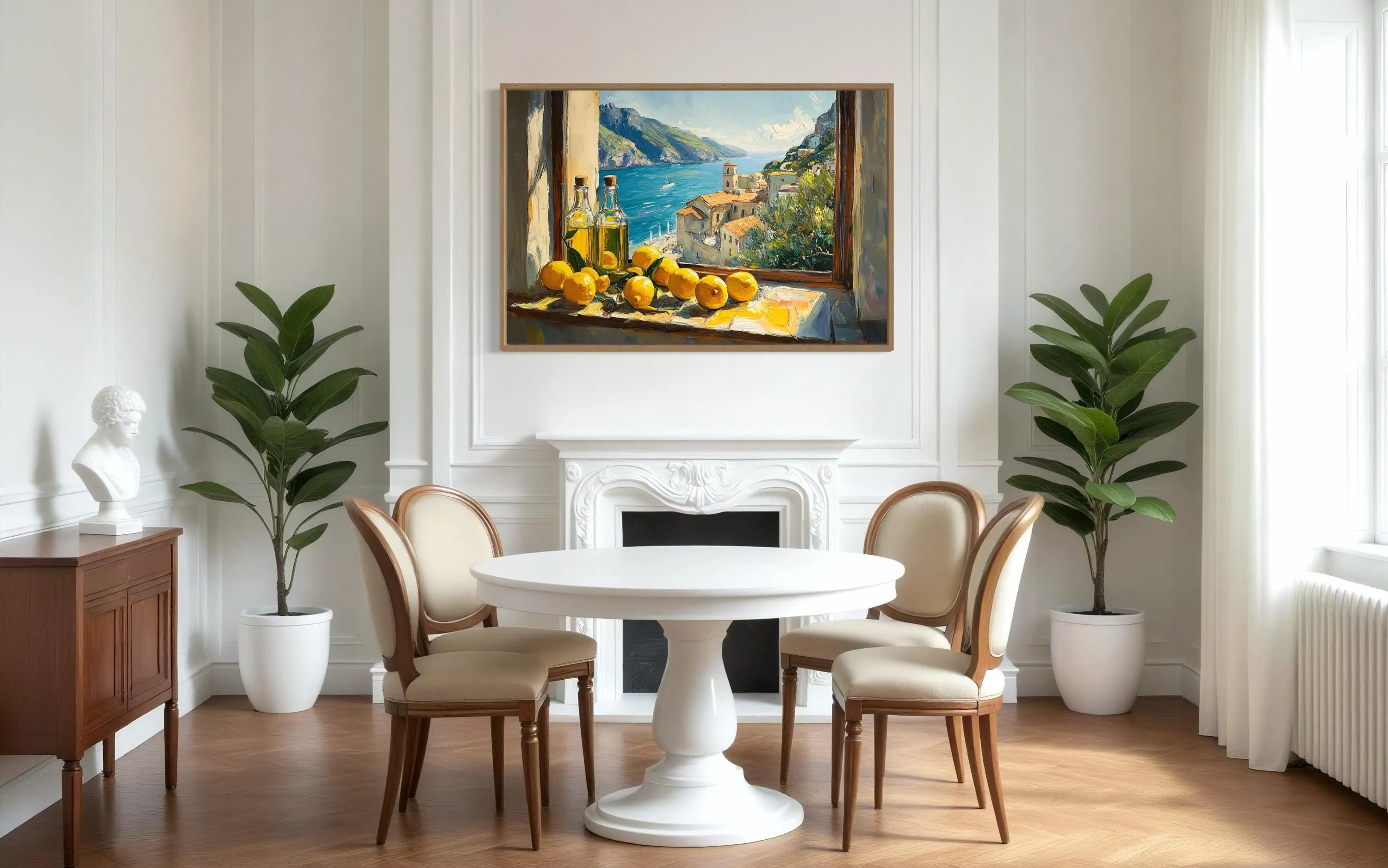 Amalfi Coast Window View With Lemons And Olive Wall Art For Dining Room Decor