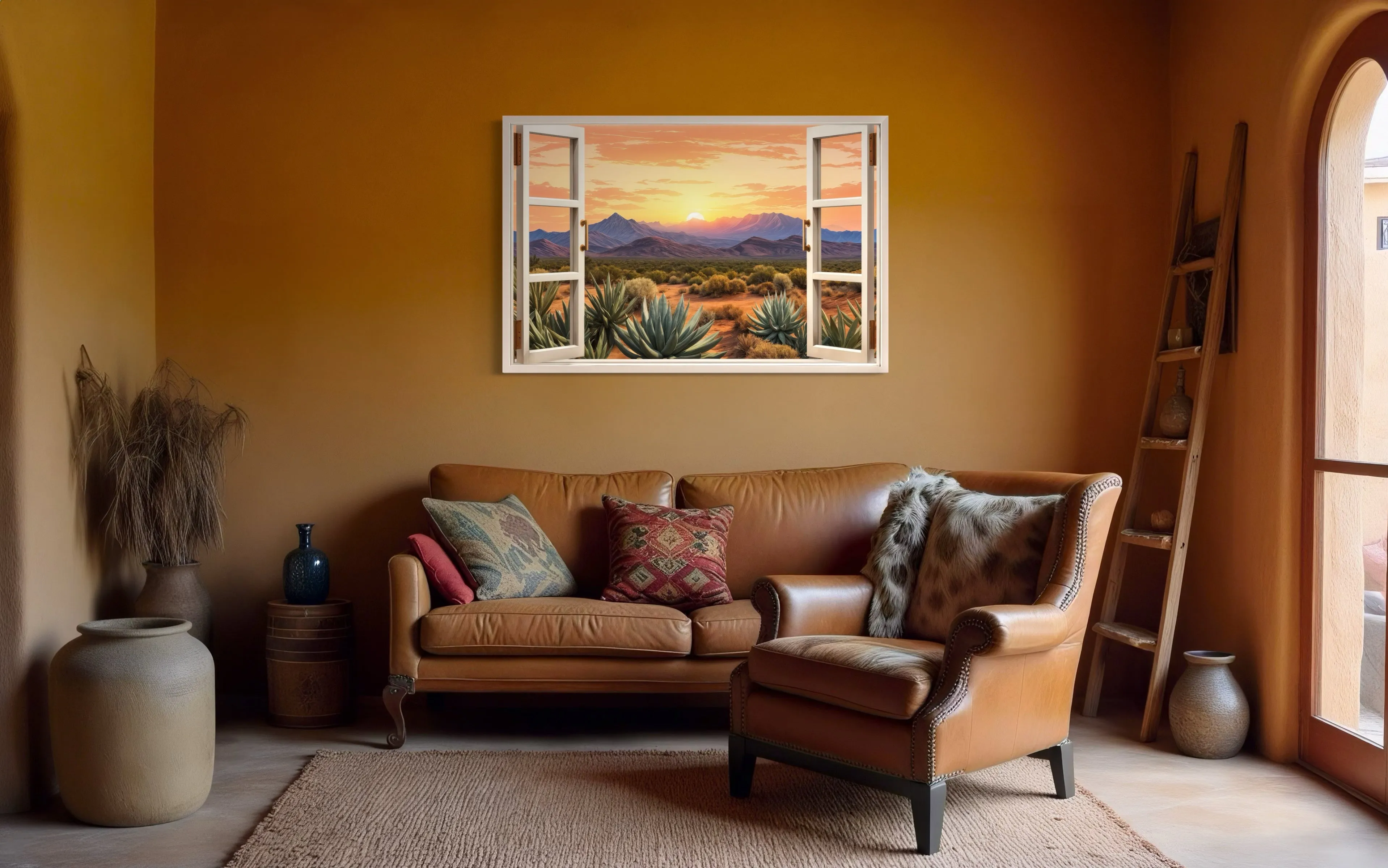 Arizona Desert Open Window View Framed Canvas Wall Art