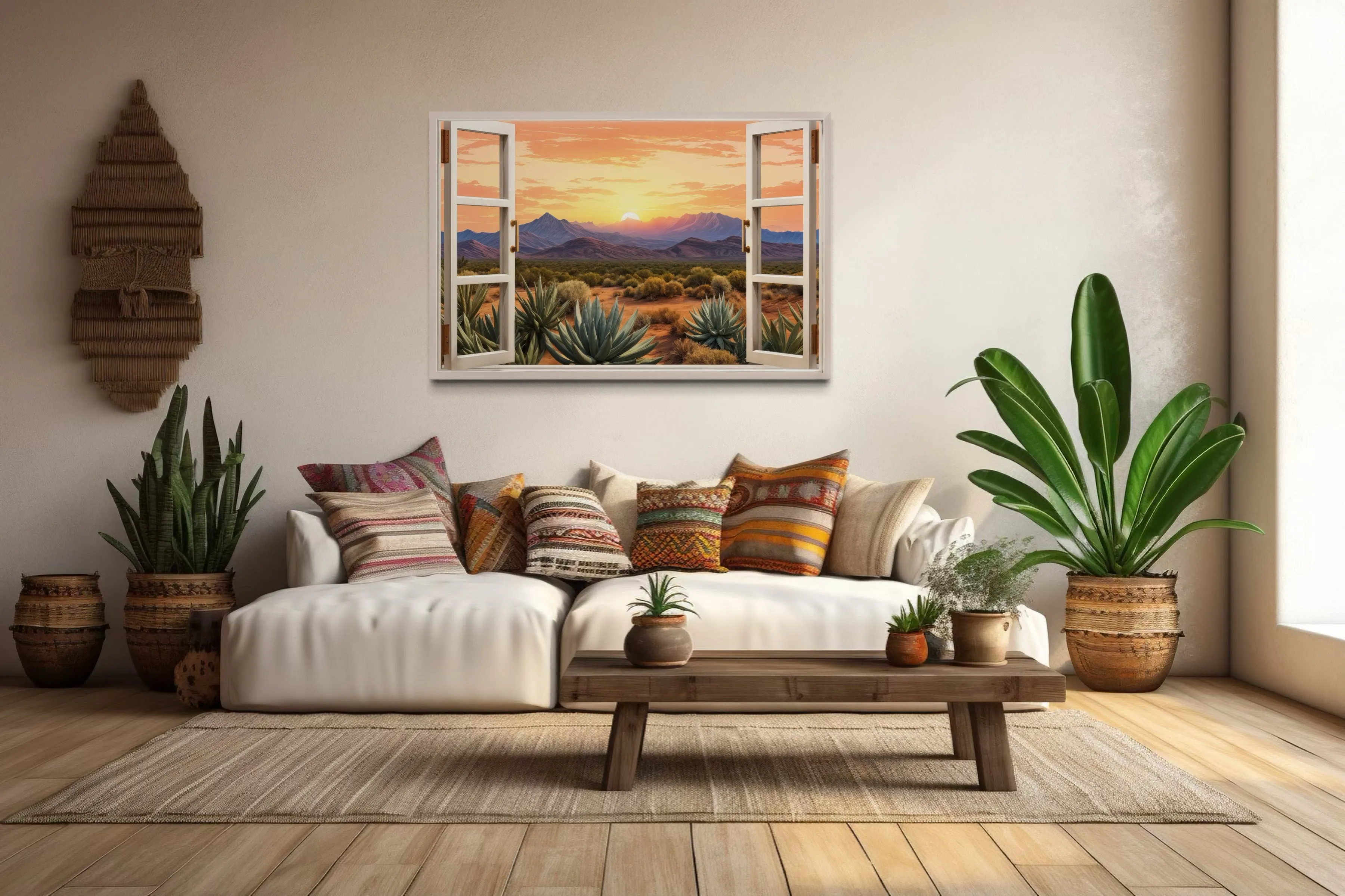 Arizona Desert Open Window View Framed Canvas Wall Art