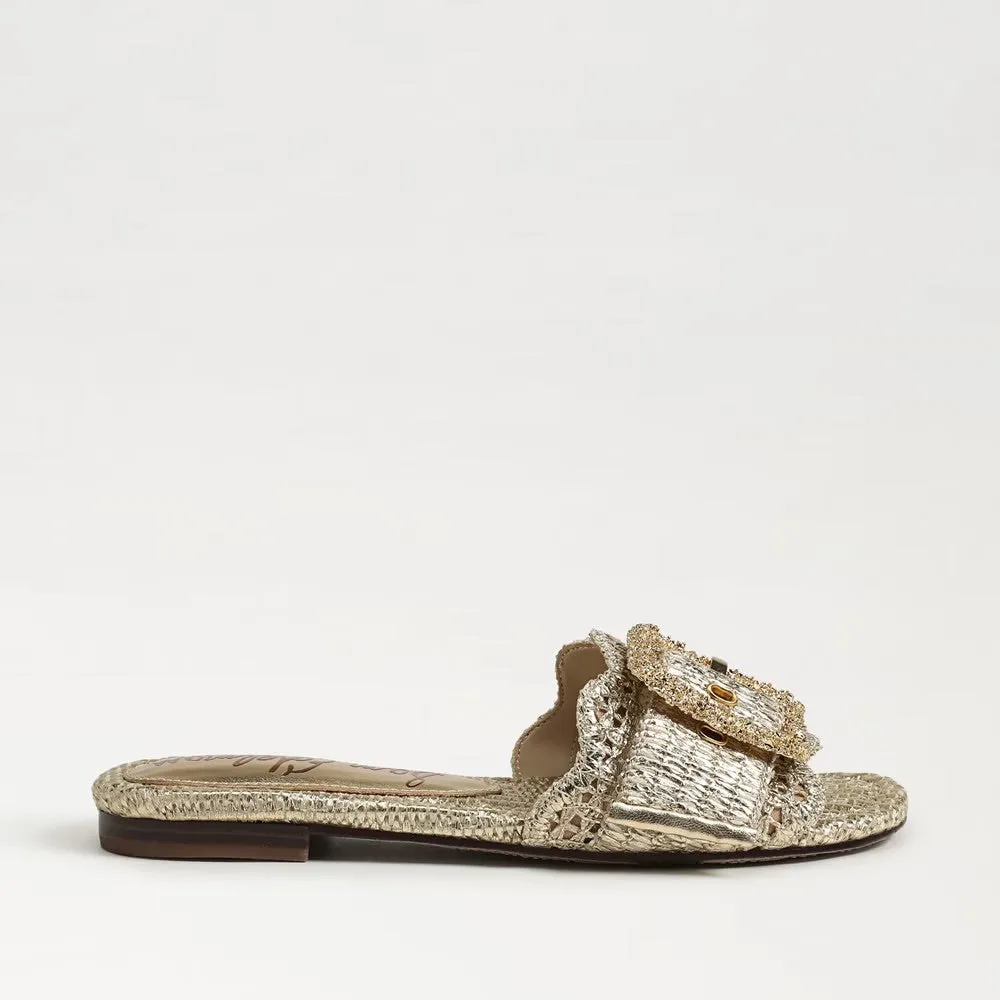 Bambi Slide Sandal in Amber Gold Raffia