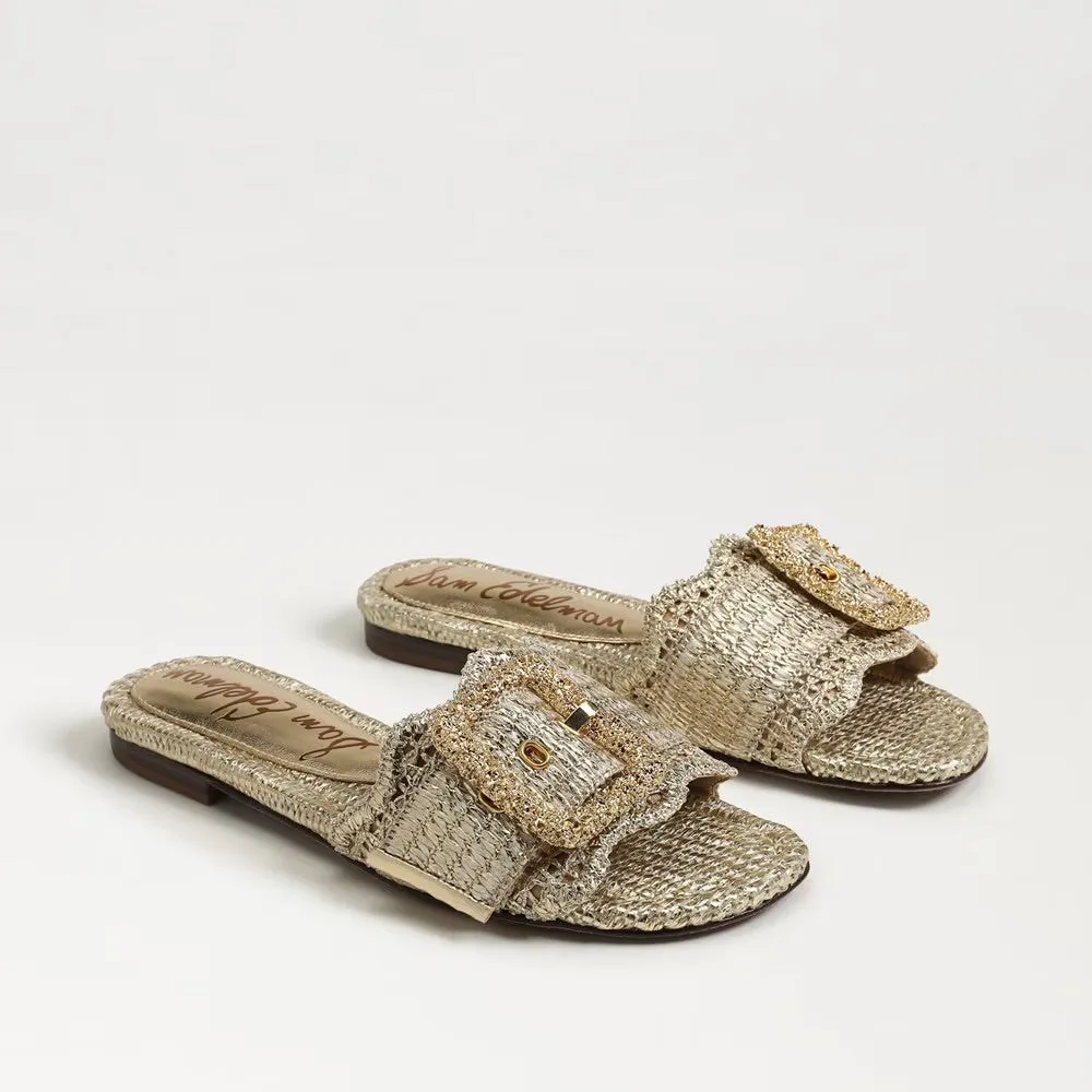 Bambi Slide Sandal in Amber Gold Raffia