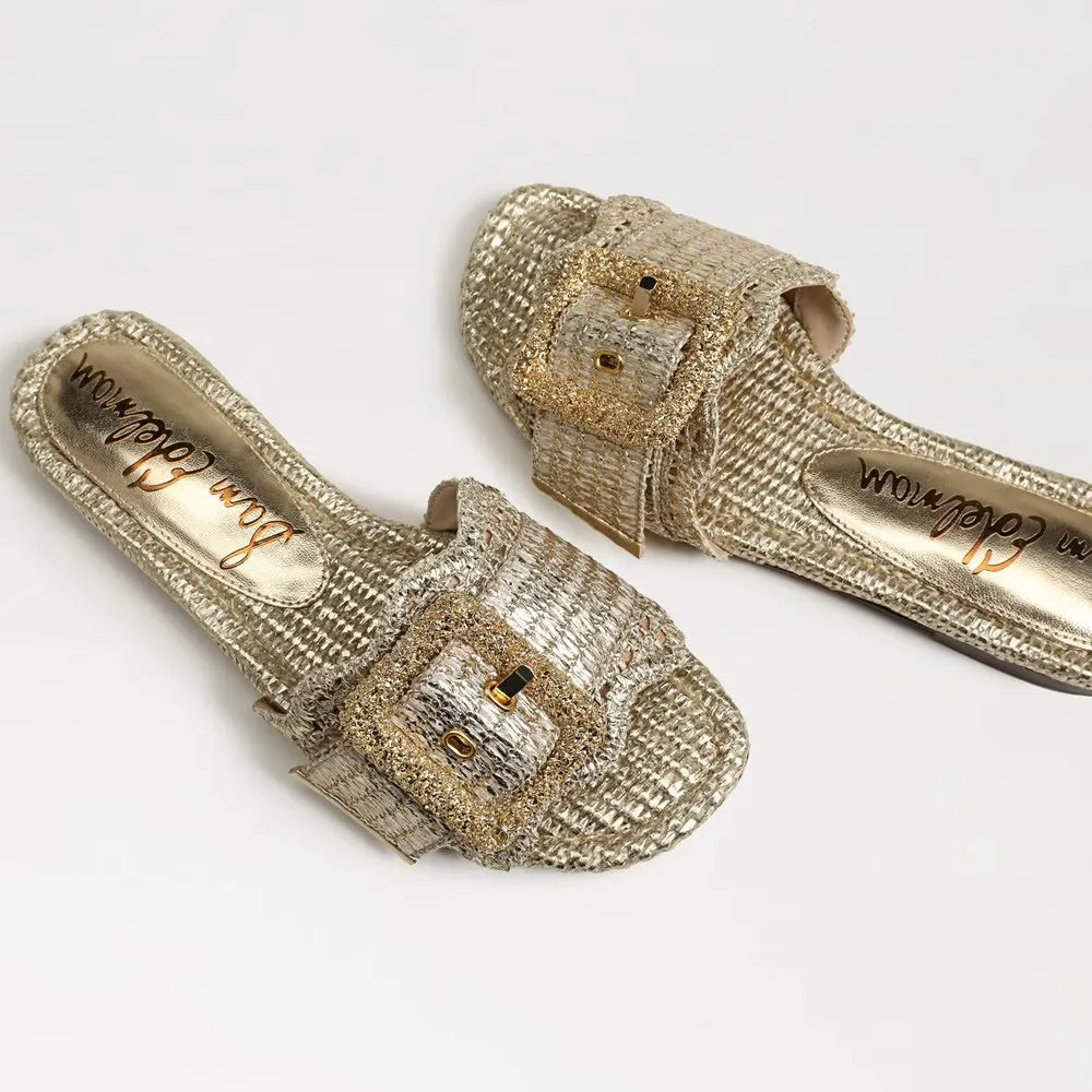 Bambi Slide Sandal in Amber Gold Raffia