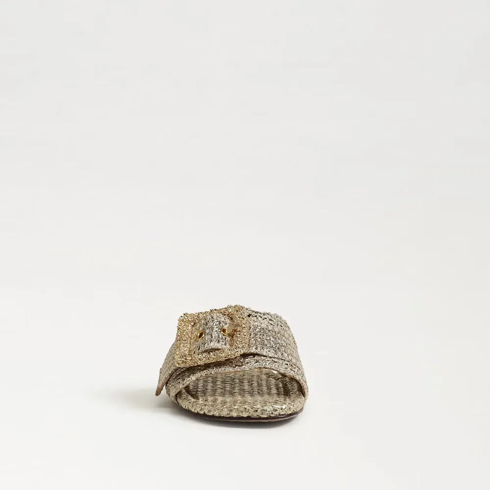 Bambi Slide Sandal in Amber Gold Raffia