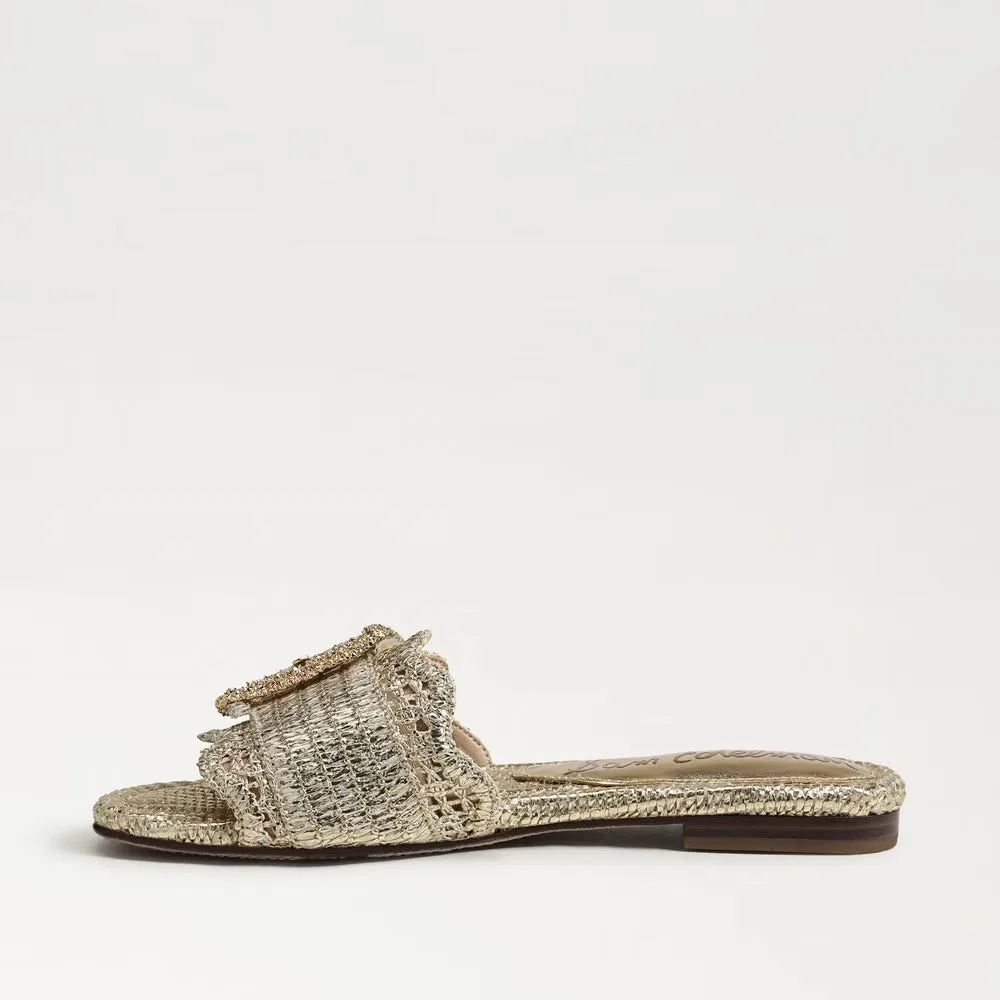 Bambi Slide Sandal in Amber Gold Raffia