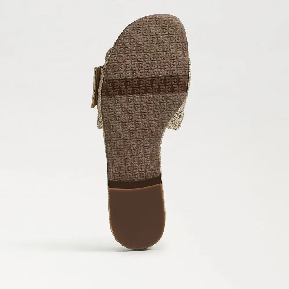 Bambi Slide Sandal in Amber Gold Raffia