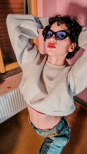 Beige Crop Sweatshirt