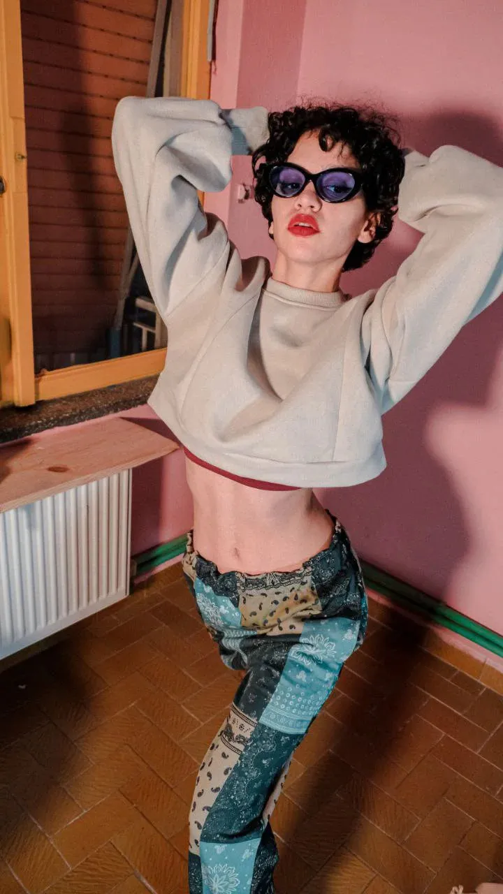 Beige Crop Sweatshirt