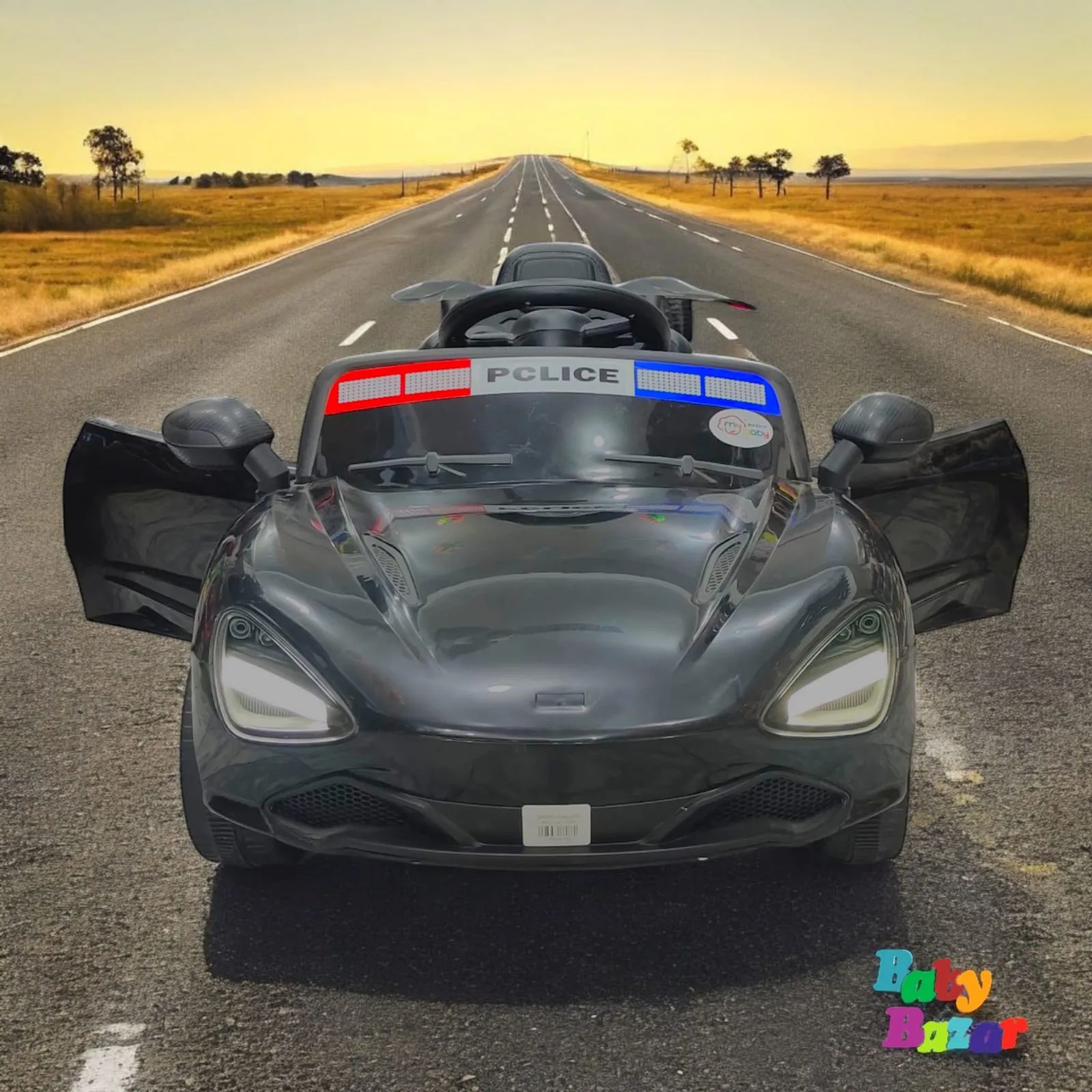 Black Police Ride-On Car for Kids – Electric Toy Car with Lights & Sounds