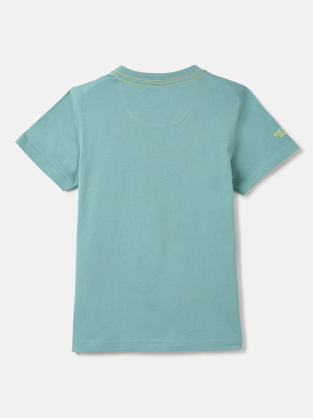 Blue Giraffe Boys Green Solid Crew Neck Tshirt