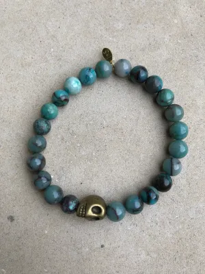 Bronze Skull on Sea Jasper Bracelet ~ Homme