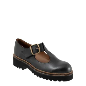 Bueno Women's Abigail T-Strap Leather Mary Jane (Black)