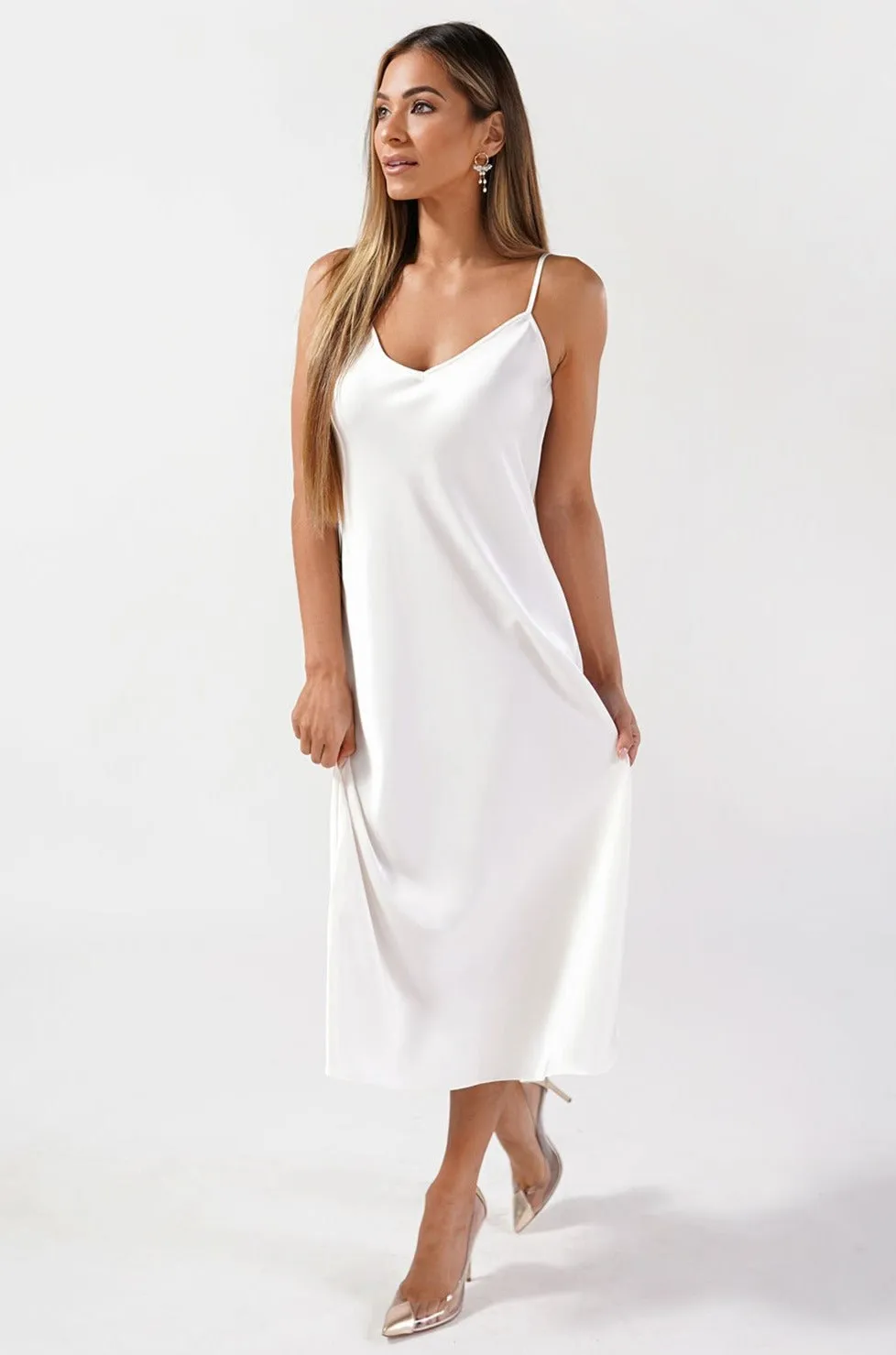 Camille Slip Dress - Pearl White