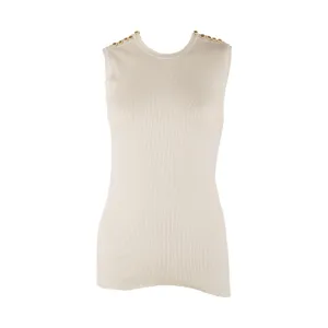 Chanel White Button Ribbed Tank