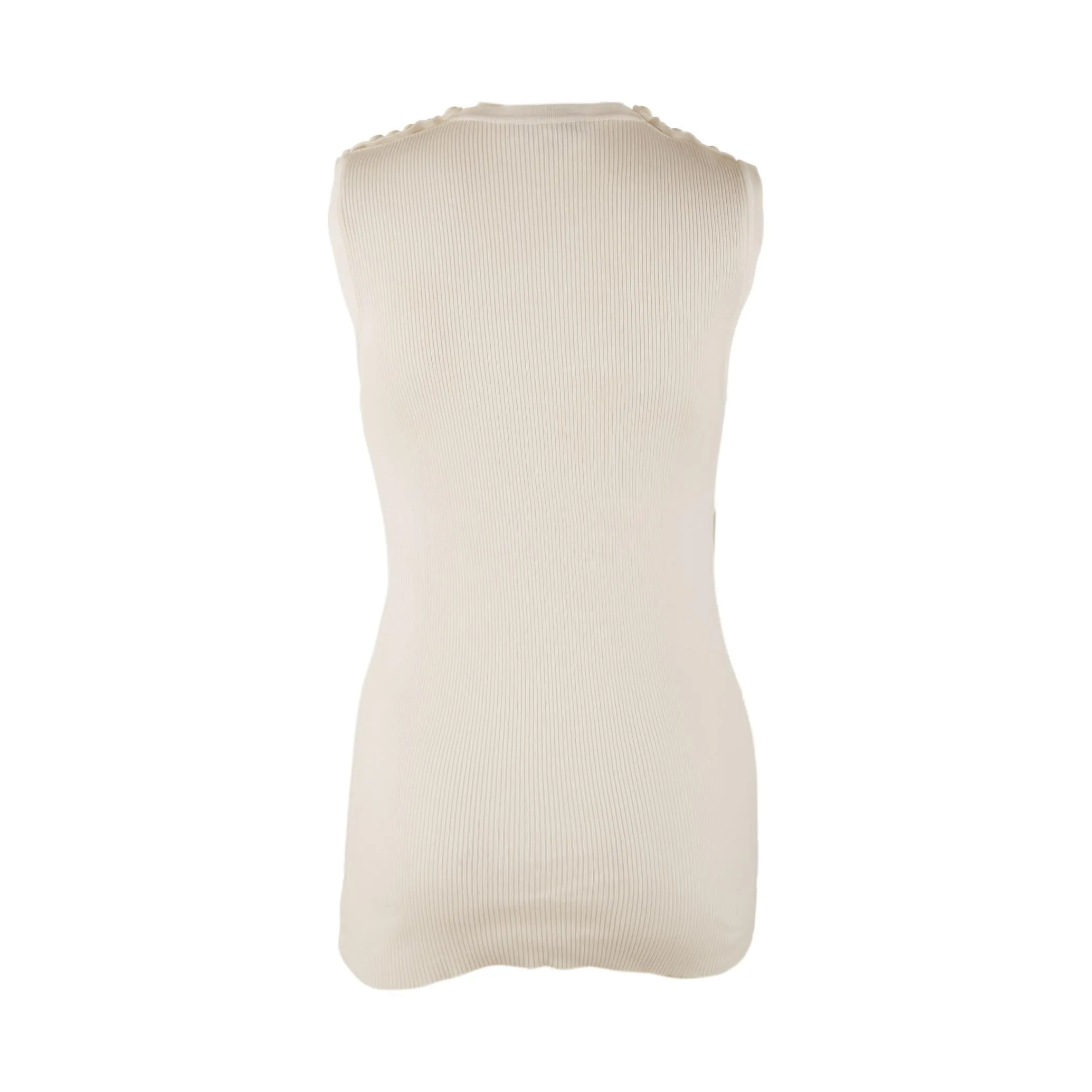 Chanel White Button Ribbed Tank