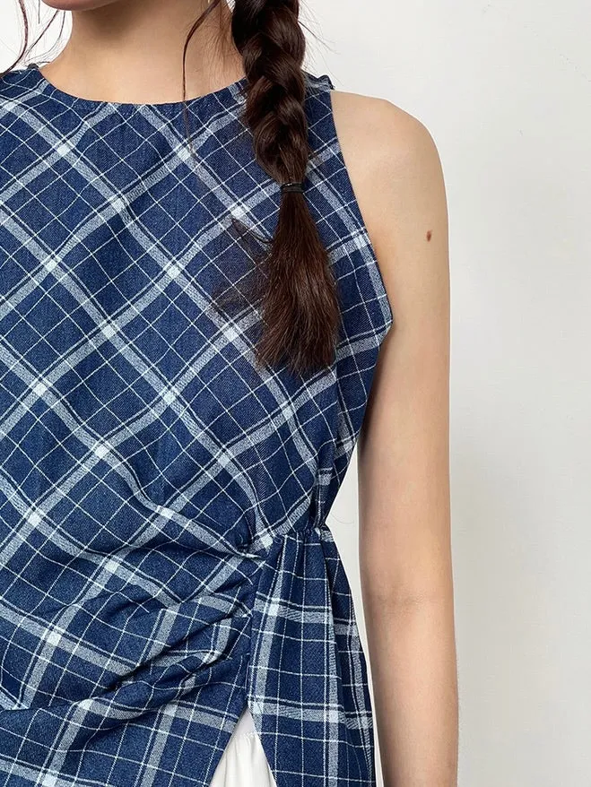 Checks Ruched Peplum Top