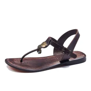 Chic Leather T Strap Thong Sandals For Womens