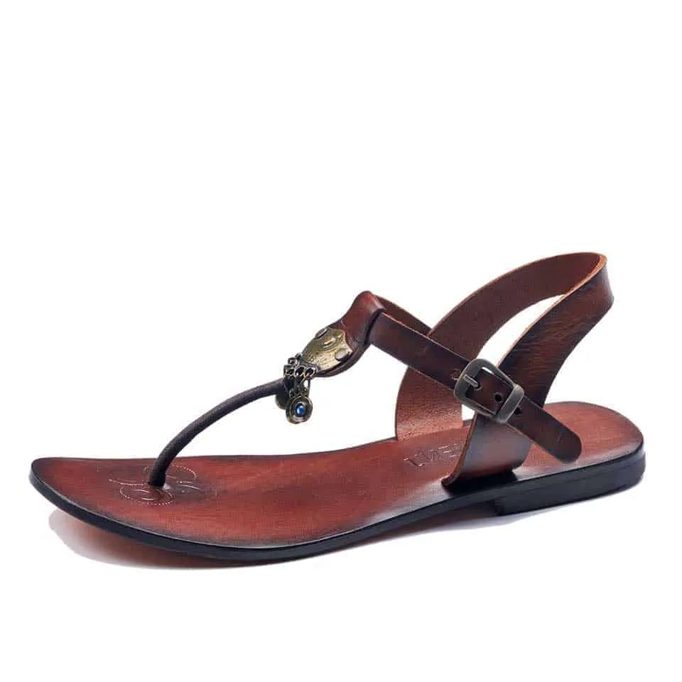 Chic Leather T Strap Thong Sandals For Womens