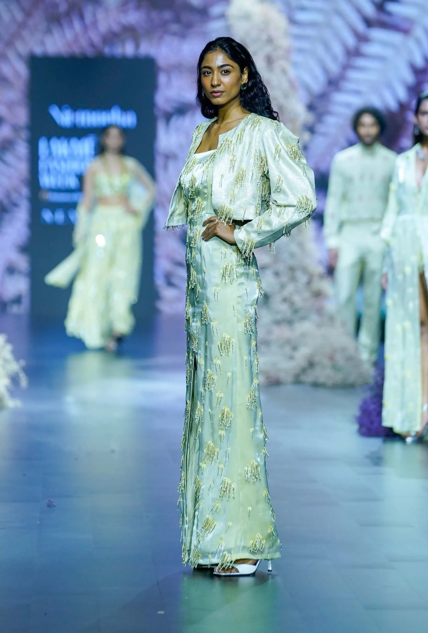 Cool matcha embroidered slip dress and jacket