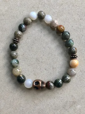 Copper Skull on Ocean Jasper Bracelet ~ Homme