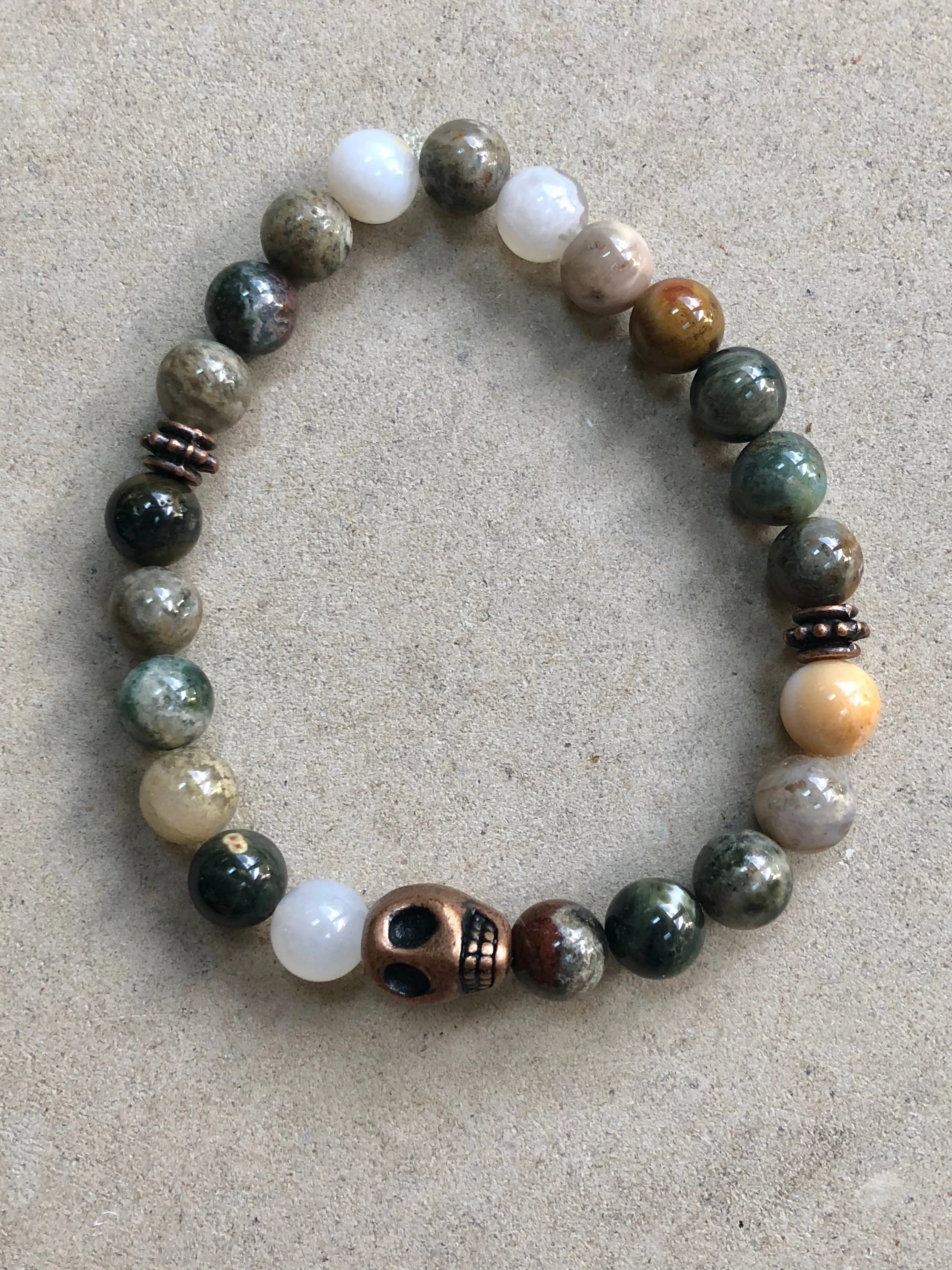 Copper Skull on Ocean Jasper Bracelet ~ Homme