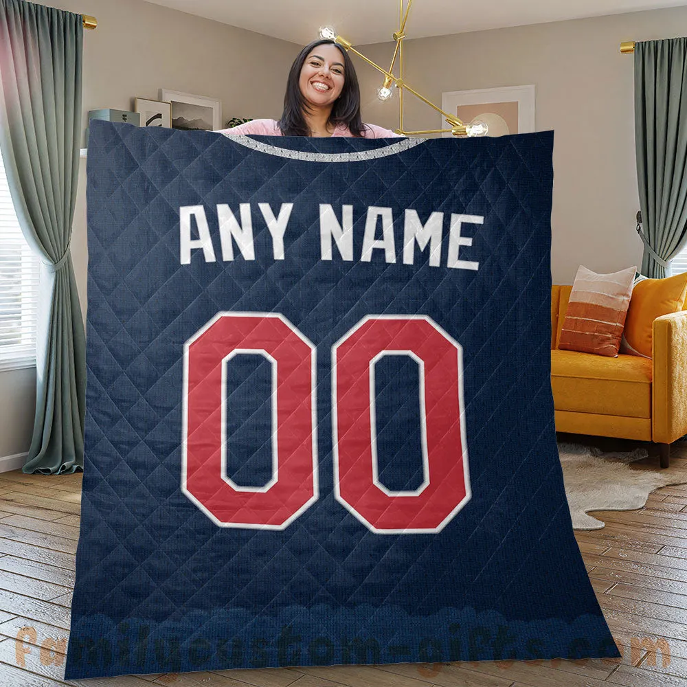 Custom Premium Quilt Blanket Atlanta Jersey Baseball Personalized Quilt Gifts for Her & Him
