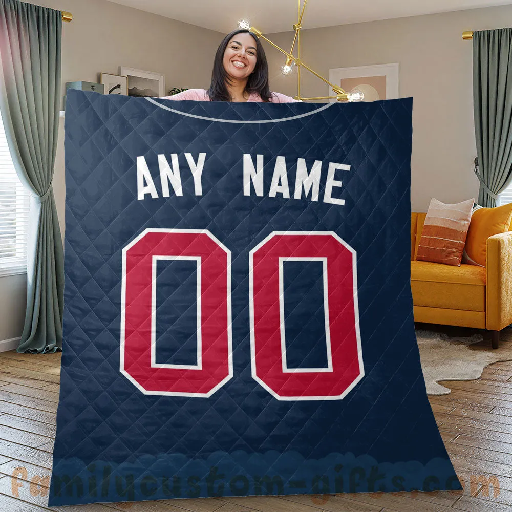 Custom Premium Quilt Blanket Atlanta Jersey Baseball Personalized Quilt Gifts for Her & Him