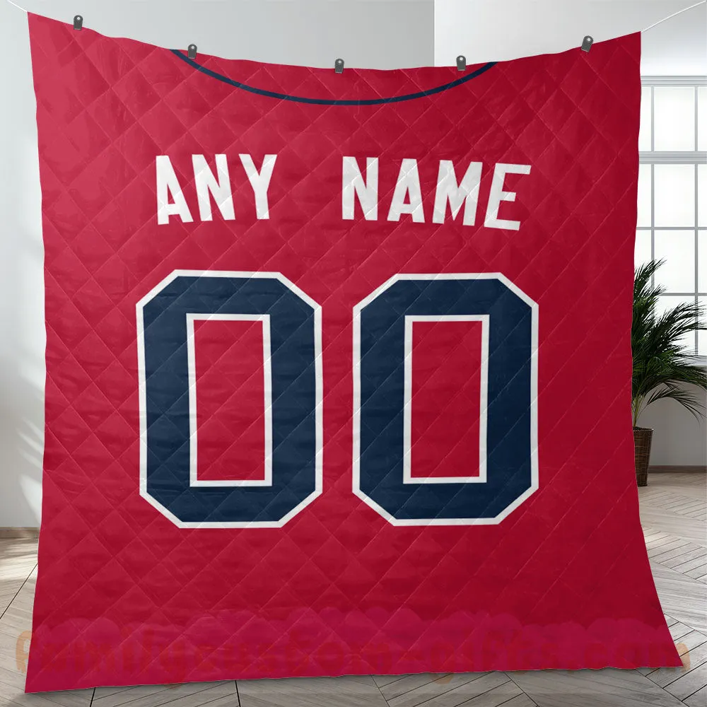 Custom Premium Quilt Blanket Atlanta Jersey Baseball Personalized Quilt Gifts for Her & Him