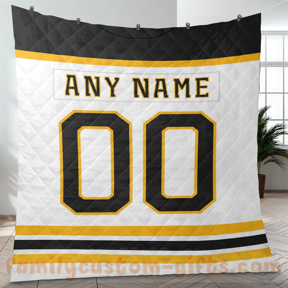 Custom Premium Quilt Blanket Boston Jersey Ice Hockey Personalized Quilt Gifts for Her & Him