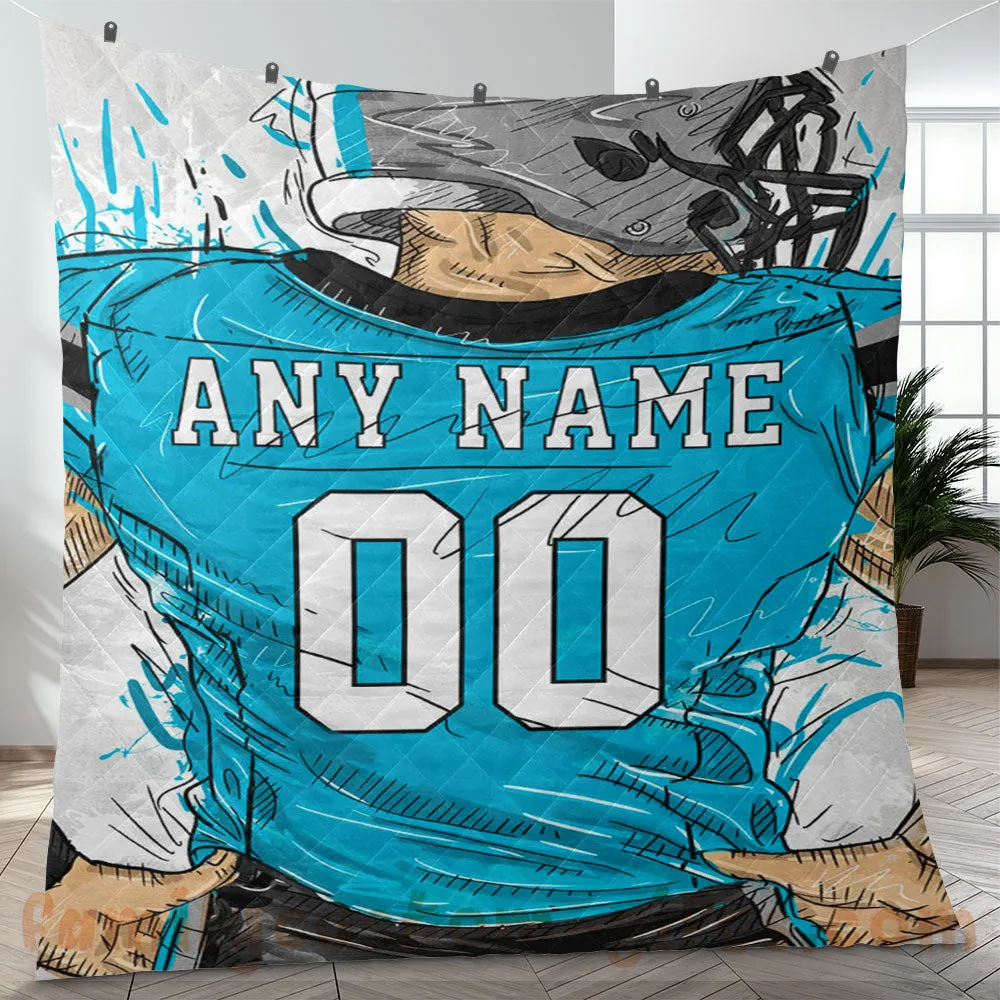 Custom Premium Quilt Blanket Carolina Jersey American Football Personalized Quilt Gifts for Her & Him