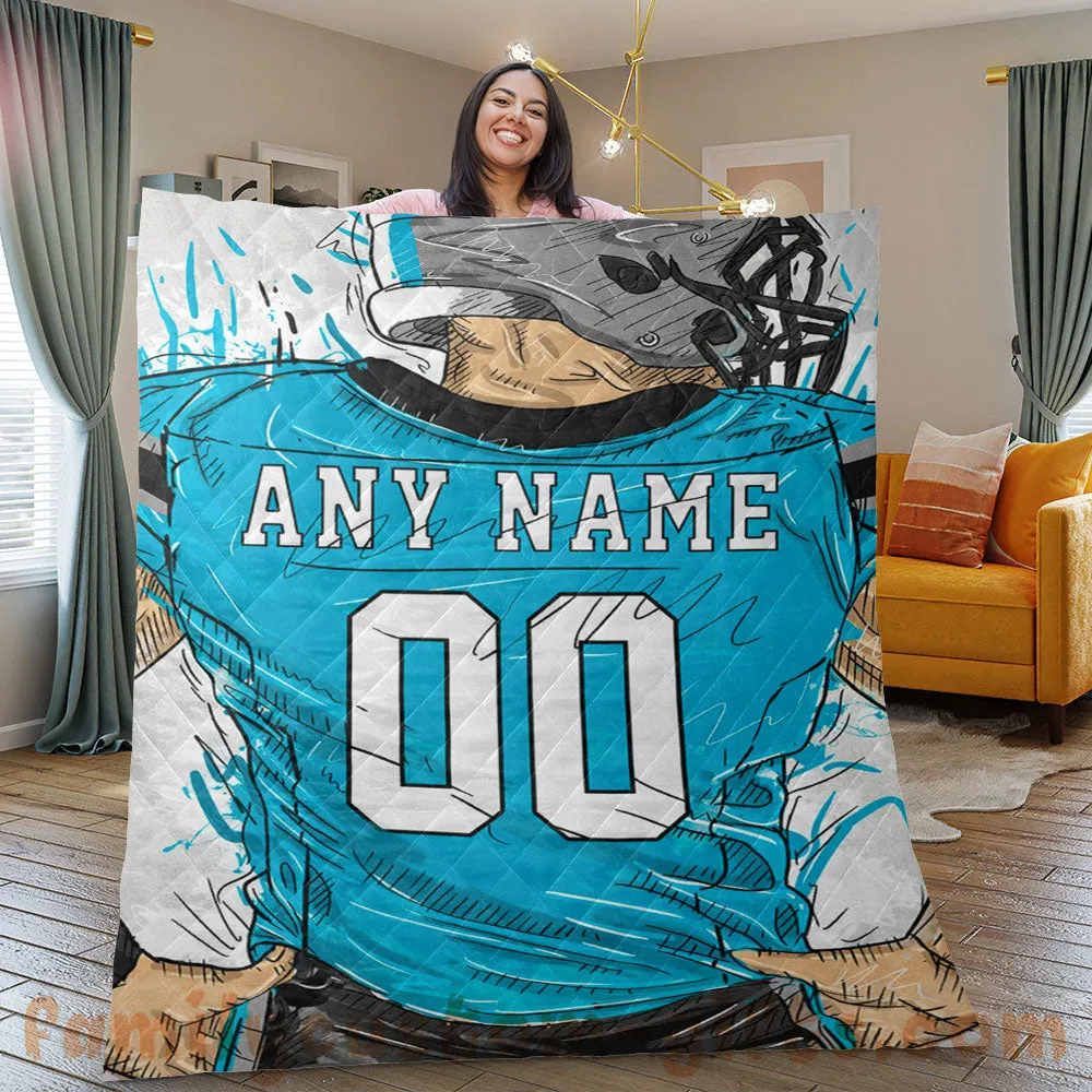 Custom Premium Quilt Blanket Carolina Jersey American Football Personalized Quilt Gifts for Her & Him