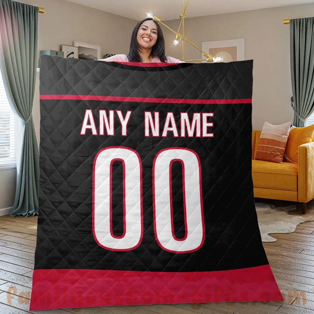 Custom Premium Quilt Blanket Carolina Jersey Ice Hockey Personalized Quilt Gifts for Her & Him