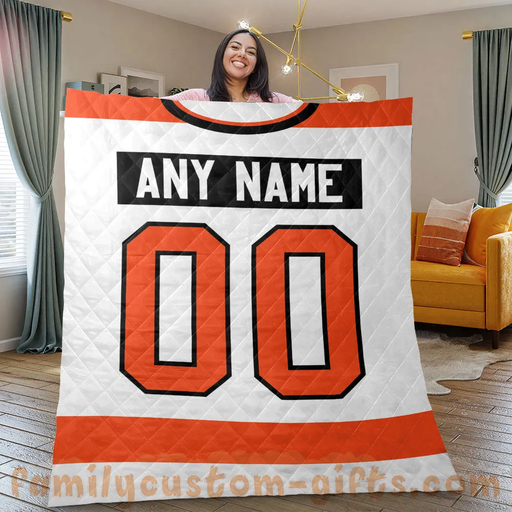 Custom Premium Quilt Blanket Philadelphia Jersey Ice Hockey Personalized Quilt Gifts for Her & Him