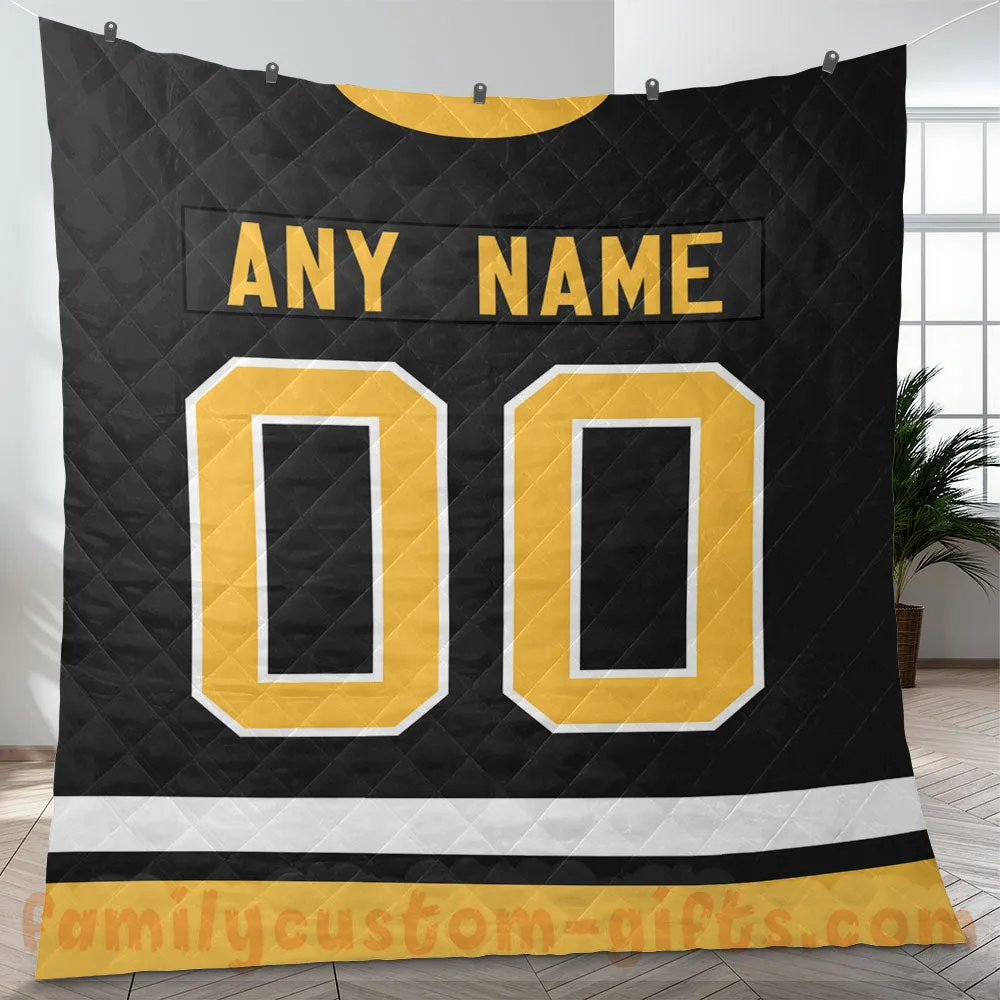 Custom Premium Quilt Blanket Pittsburgh Jersey Ice Hockey Personalized Quilt Gifts for Her & Him