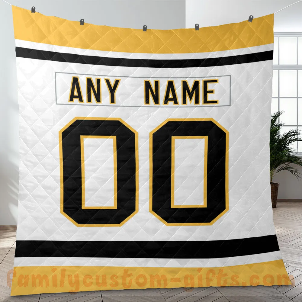 Custom Premium Quilt Blanket Pittsburgh Jersey Ice Hockey Personalized Quilt Gifts for Her & Him