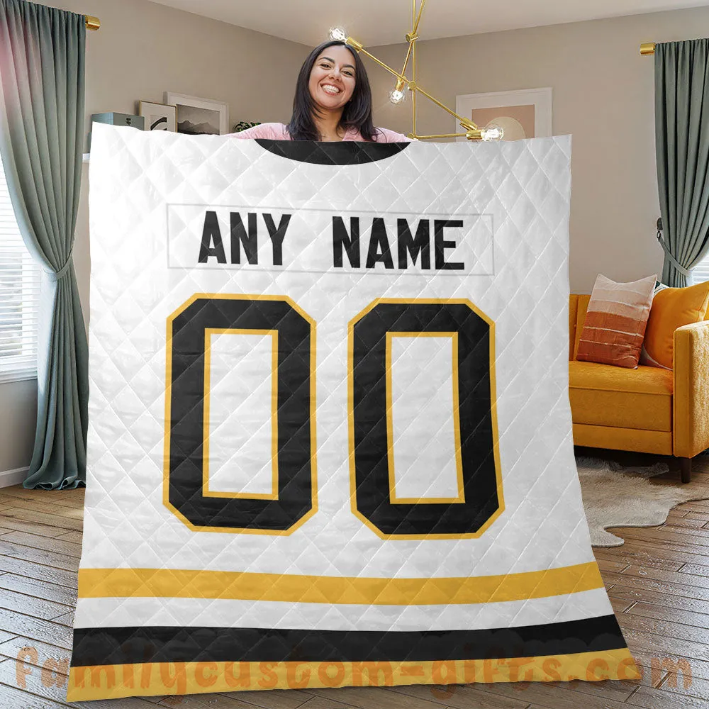 Custom Premium Quilt Blanket Pittsburgh Jersey Ice Hockey Personalized Quilt Gifts for Her & Him
