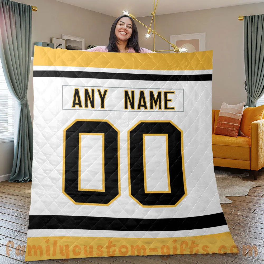 Custom Premium Quilt Blanket Pittsburgh Jersey Ice Hockey Personalized Quilt Gifts for Her & Him