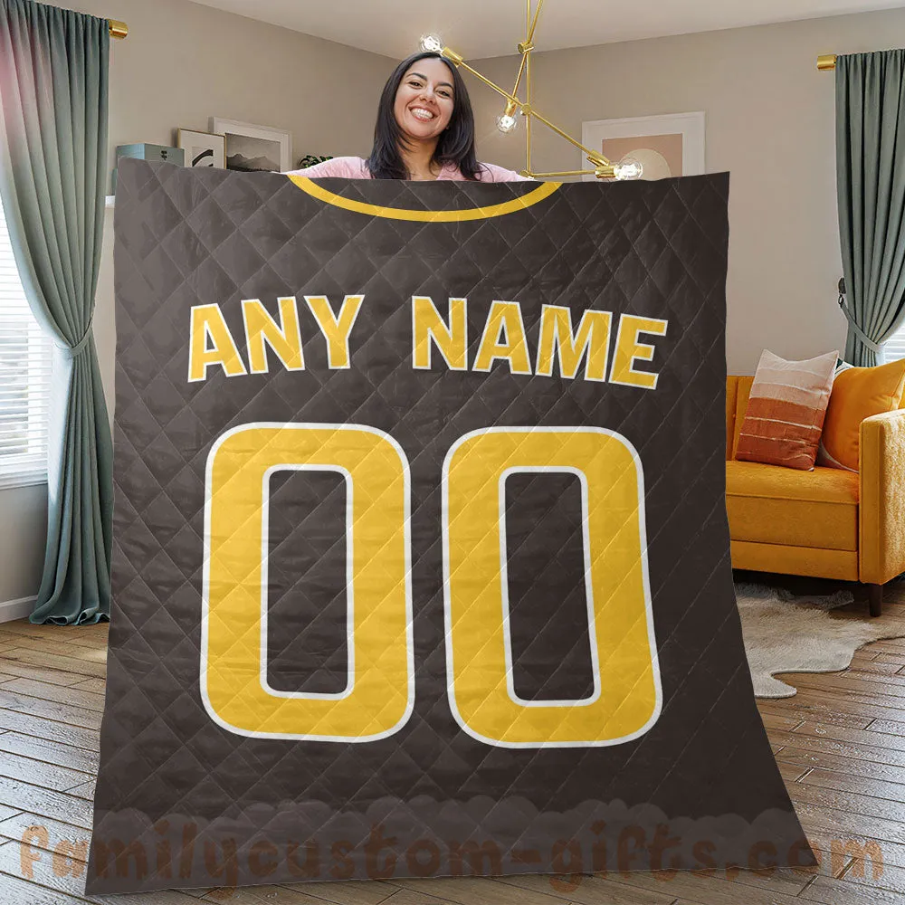 Custom Premium Quilt Blanket San Diego Jersey Baseball Personalized Quilt Gifts for Her & Him