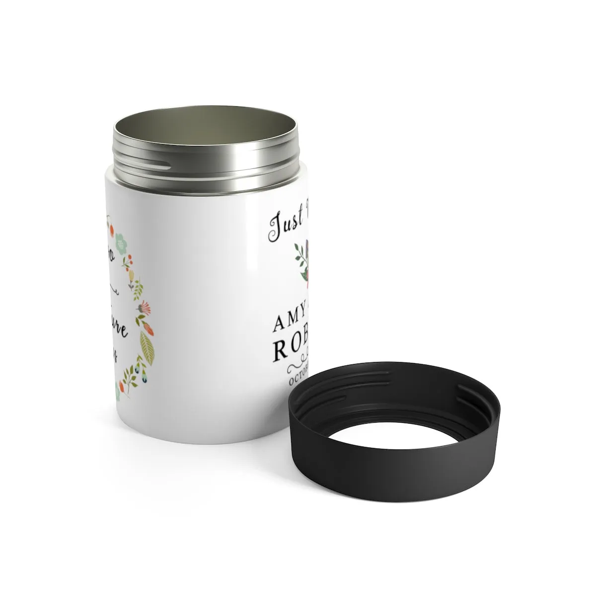 Custom Wedding Can Cooler, Personalized Can Holder - and so the adventure begins