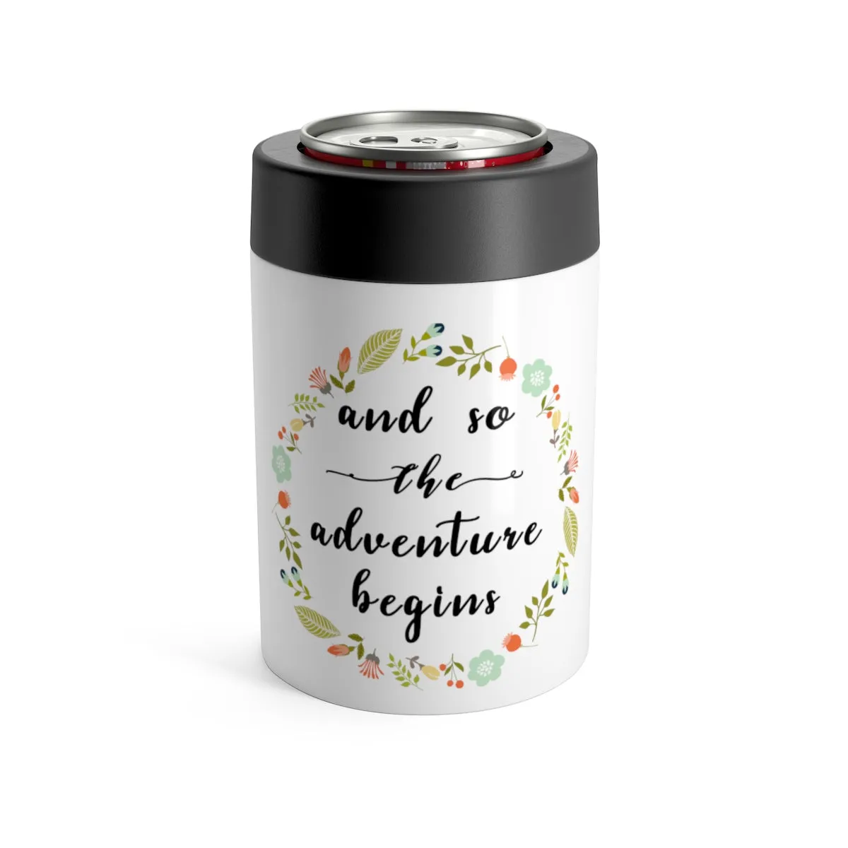 Custom Wedding Can Cooler, Personalized Can Holder - and so the adventure begins
