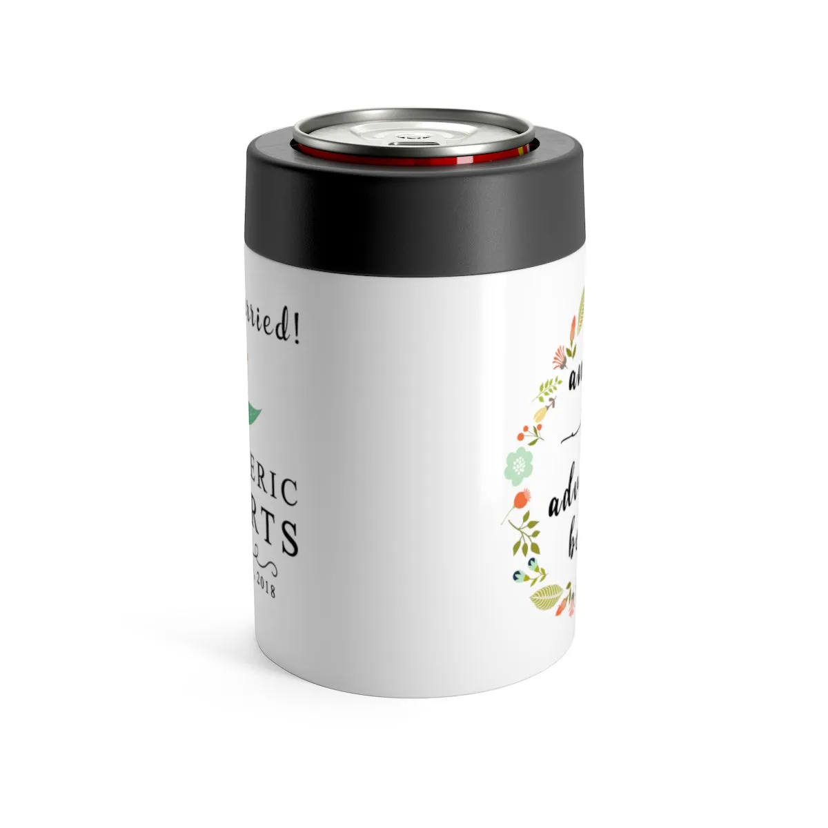 Custom Wedding Can Cooler, Personalized Can Holder - and so the adventure begins