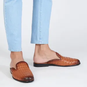 David Tan Weave Mules For Men