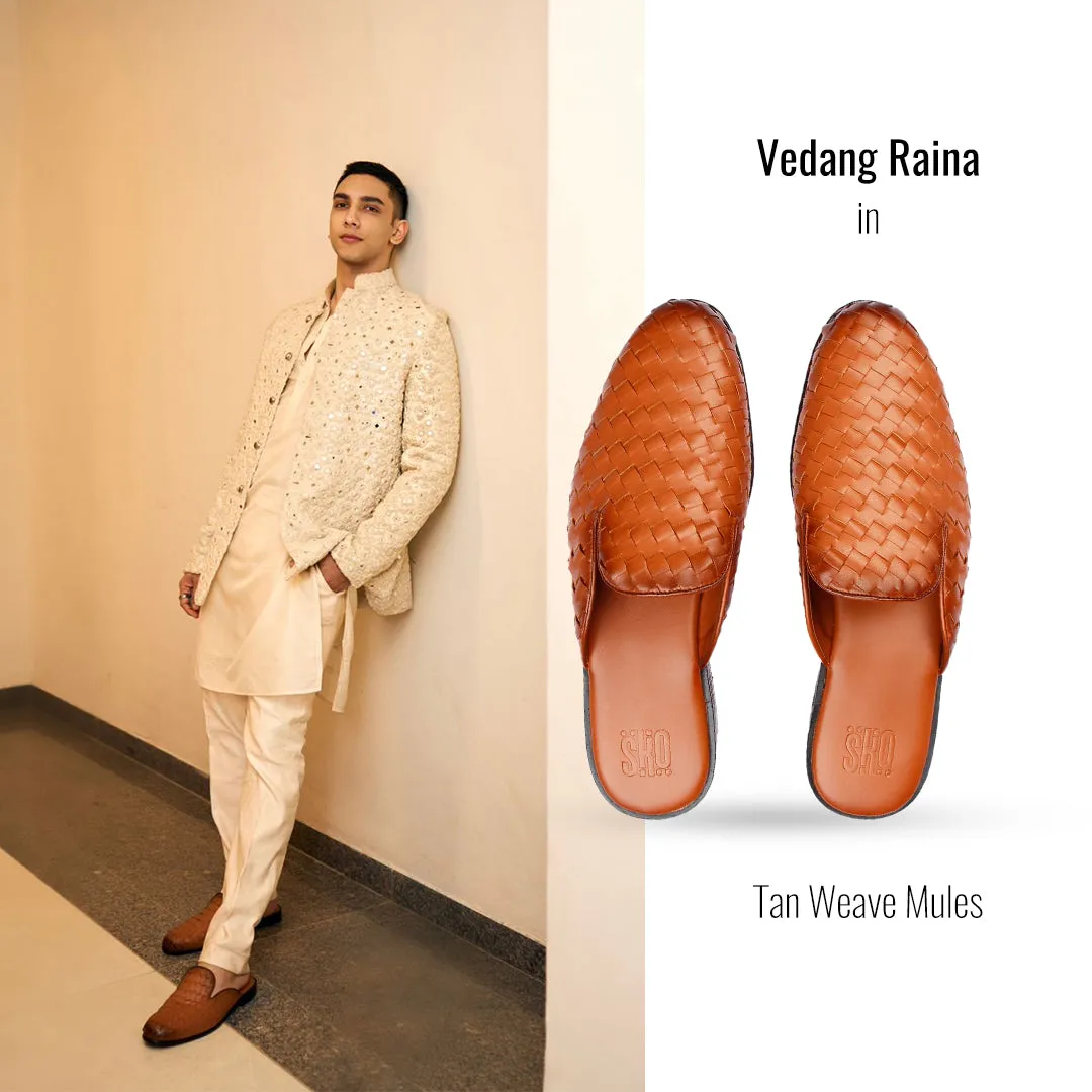 David Tan Weave Mules For Men