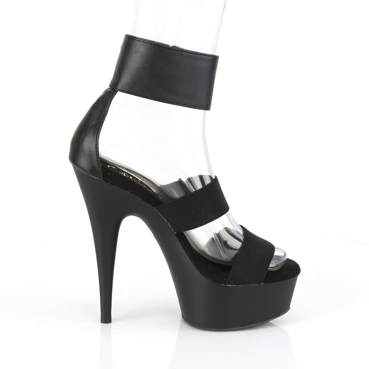 DELIGHT-672  Black Elastic-Faux Leather/Black Matte