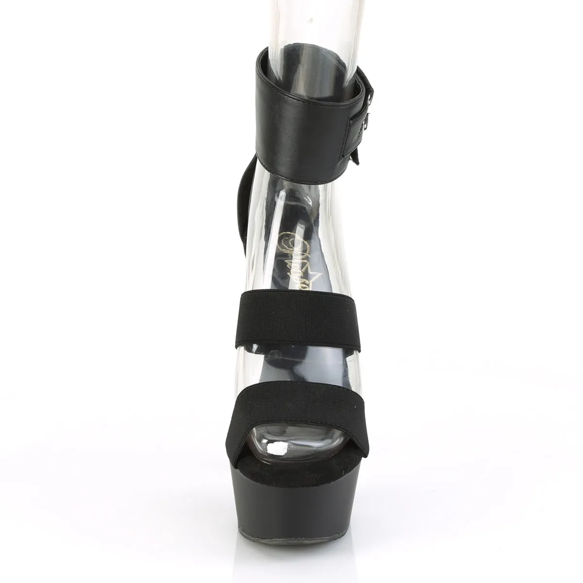 DELIGHT-672  Black Elastic-Faux Leather/Black Matte
