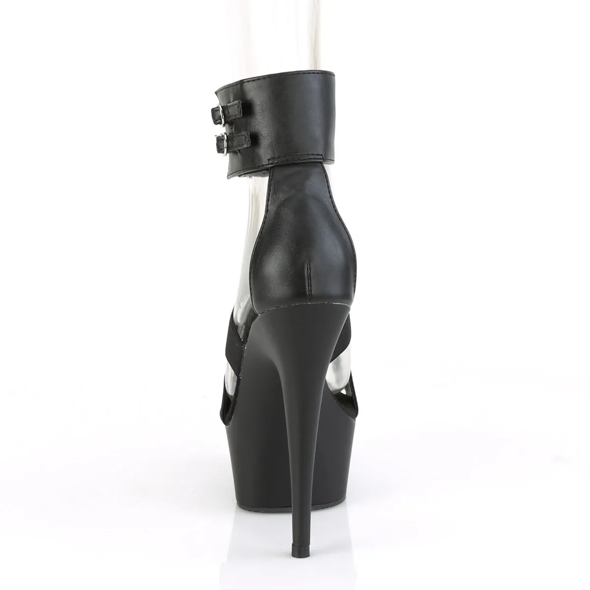DELIGHT-672  Black Elastic-Faux Leather/Black Matte